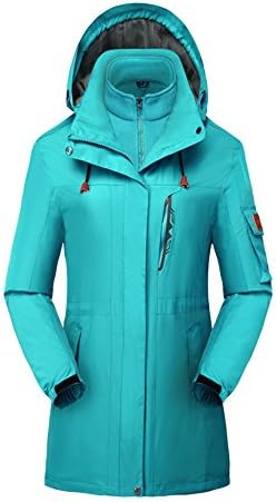 Women's 3 in 1 Waterproof Insulated Ski Snowboard Interchange Jackets Rain Coat Skyblue-mid-length US-L/Tag-3XL(5.7'/145bl)