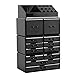 display4top Acrylic Makeup Organizers, 4 Pieces Cosmetic Display Cases with 12 Drawers for Lipstick and Jewerly, Great Vanity, Dresser, Bathroom Organizer (Black)