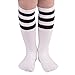 Zando Kids Child Cotton Three Stripes Sport Soccer Team Socks Uniform Tube Cute Knee High Stocking for Boys Girls 1 Pairs White Black One Size
