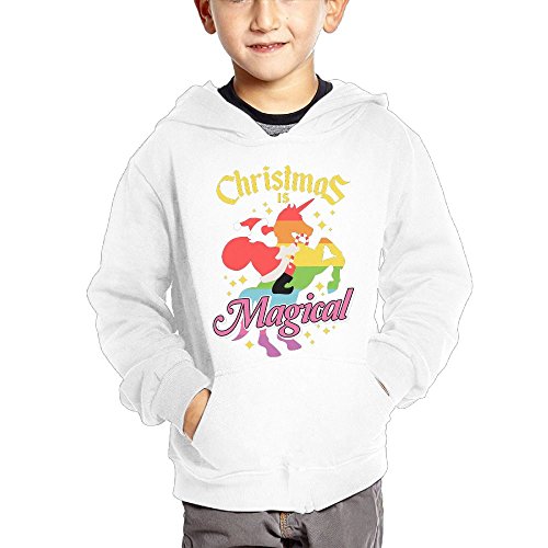 Joapron Christmas Is Magical Santa Riding Unicorn Kids Long Sleeve Pocket Pullover Hooded Sweatshirt White Size 3 Toddler