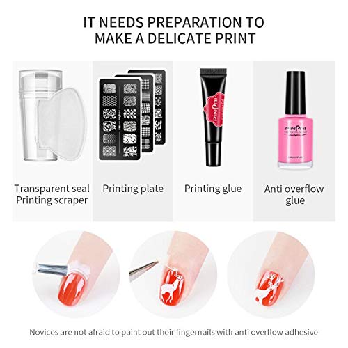 Ownest 6 Colors Nail Art Stamping Polish Kit,Colourful Manicuring Plate Printing Polish Varnish 10ML,with 2 Manicure Nail Stamping Design Plates,1 Clear Nail Stamper - Thumbnail 2