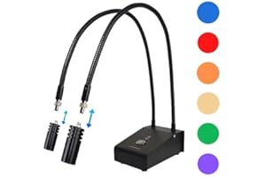 GRINGOO 6W Microscope Dual LED Gooseneck, 6500K LED Bulb Changeable Adjustable Spot Light Source Illuminator Lamp with 64 Ring Light for Stereo Digital Camera Solder Phone Repair (No Ring Light)