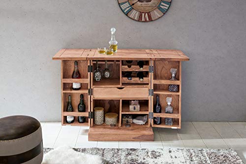 KADIMA DESIGN Hausbar Massivholz Akazie Vitrine ausklappbar Landhausstil Barschrank – Bild 5