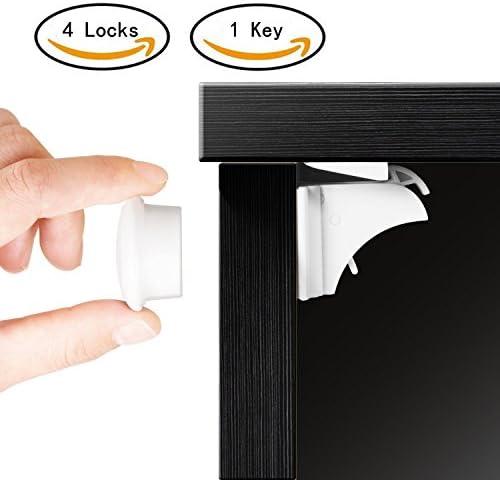 Baby Proofing Magnetic Cabinet Lock Set SHERRY Child Safety Locks Kids Toddler Proof Hidden Cupboard Drawer Locks Magnetic Locks System Replacement Equipment No Drill Products (1 KEY & 4 LOCKS)