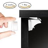 Baby Proofing Magnetic Cabinet Lock Set SHERRY Child Safety Locks Kids Toddler Proof Hidden Cupboard Drawer Locks Magnetic Locks System Replacement Equipment No Drill Products (1 KEY & 4 LOCKS)