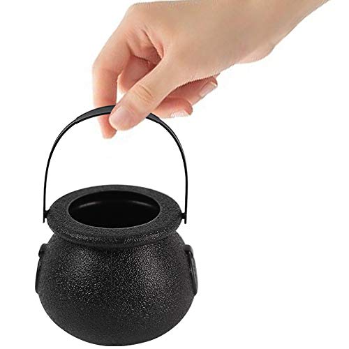 FUTUREPLUSX Mini Black Candy Cauldron Kettles, 2PCS Plastic Candy Kettles Party Decoration Supplies for Halloween with 50 Plastic Gold Coins