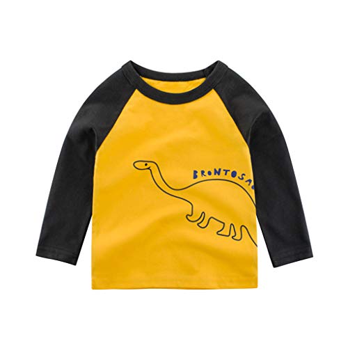 Baby Boys’ T-Shirts,Crytech Toddler Kids Long Sleeve Organic Crew Neck Cartoon Car Dinosaur Bear Tiger Animal Pattern Graphic Tee Shirt Autumn Winter Tops Clothes 1T-7T (3-4 Years, Yellow)