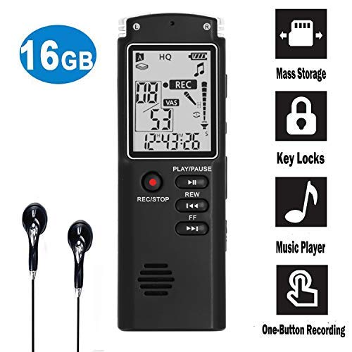 16GB Digital Voice Recorder-Mini HD Voice Activated Recorder 580 Hours Recordings Capacity-Sound Recorder MP3 Player for Lectures/Meetings/Interviews/Class …