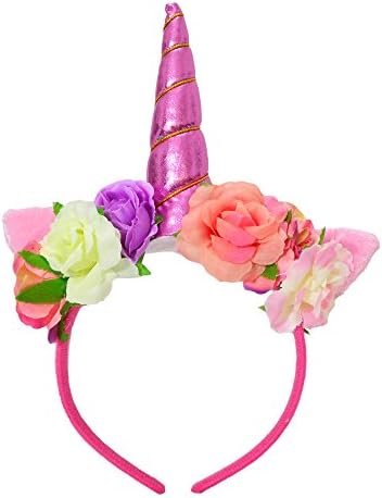 Unicorn Headband - Floral Metallic Unicorn Horn Headband with Ears for Adults and Children, Unicorn Party Supplies, Unicorn Gift, Cosplay, Party, Bachelorette Party, Rave, Birthday Party