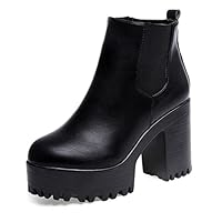 AIMTOPPY Autumn Winter Women Boots Square Heel Platforms Leather Thigh High Pump Boots Shoes (US:6.5, Black)