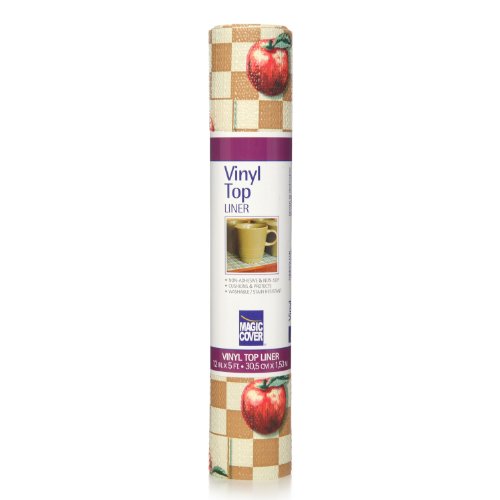 Magic Cover Vinyl Top Non-Adhesive Shelf Liner, 12-Inch by 5-Feet, Apple Check