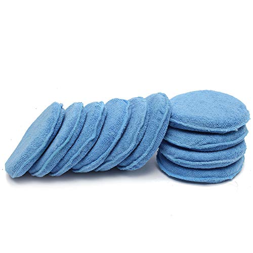 KingBra 10 Pcs Soft Microfiber Wax Applicator Car Polisher Pad Kit Cars Vehicle Glass Clean Cars Wax Applicator Foam Sponge for Car Paint,Soild Wood,Stone, Blue 5Inch