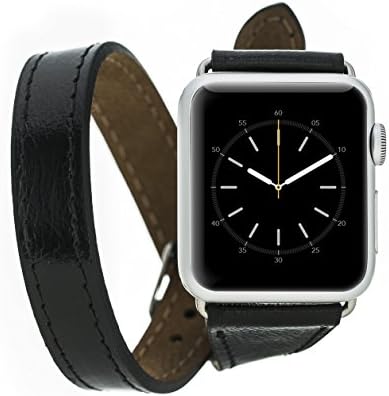 Apple Watch 3 Series 38mm Slim Double Tour BlueJay Genuine Handmade Premium Luxury Leather Replacement Strap, Band Compatible With Apple Watch Series 1 &amp; 2 (Black)
