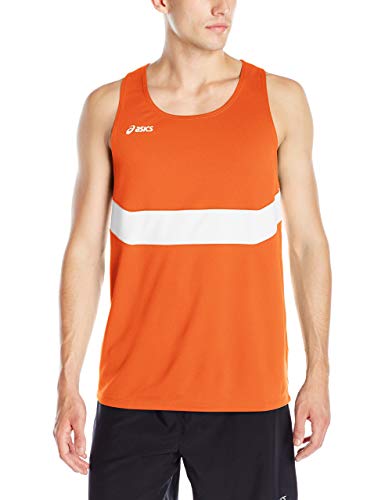 ASICS Mens Break Through Singlet, Orange/White, Medium