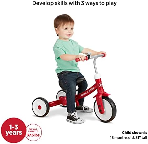 Triple Play Trike, triciclo rosso per bambini, balance bike e bici cavalcabile per bambini da 1 a 3 anni