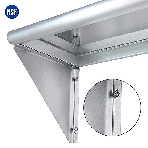 NSF Certified Stainless Steel Wall Shelf - 12" X 24", 16 Gauge Commercial Grade For Kitchen, Restaurant, Garage