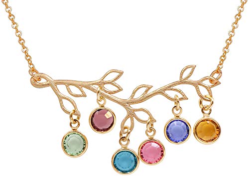 inBLISS Personalized Family Tree Necklace, Mother Necklace, Grandmother Necklace, for Mom, Wife, Grandmother Gold Tone Tree Branch Charm Gift Boxed - Same Day Shipping