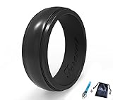 Arua Elegant Glossy Silicone Wedding Ring (Band) for Women. Thin, Comfortable, Durable. Gift Bag and Silicone Keychain Included - 6mm Wide. 1.75mm Thick - Black, Pink, Teal