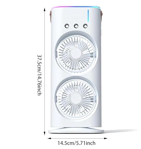 Holdonelight Portable Air Cooler Fan, 3 Speeds, Double-Headed Spray, Humidifying Outlets, White