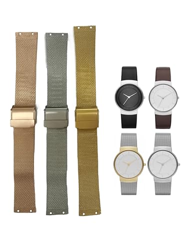 NZZXTO Replacement Stainless Steel Watch Band for Skagen Watches with Screw SKW2075 SKW2076 SKW2058 Series（18mm Hole pitch 10mm） Gold