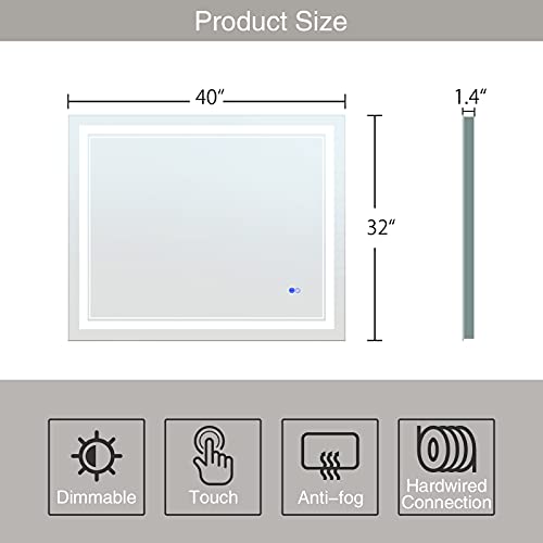 Woodsam 40x32 Inch Large Mirror WallMounted Mirrors with 3 Light