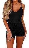 Women Casual Deep V-neck Spaghetti Rompers Short Pants Sleeveless Beachwear XL