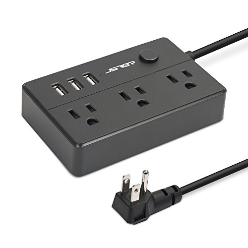 JSVER Portable Surge Protector Power Strip with 3 Outlet and 3 USB Charging Station, 350 Joule - Black - Thumbnail 7