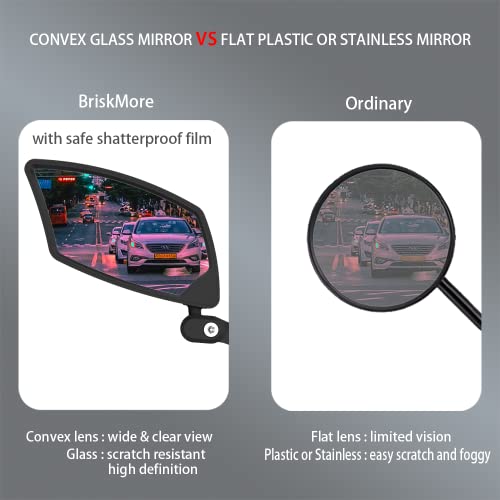 BriskMore Handlebar Bike Mirror - Crystal Clear HD Glass, 360° Adjustable&Foldable Mirror for Safe Riding, Wide Angle Rearview for E-Bikes, Mountain Bikes & Scooters,Bicycle Mirror