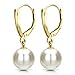 White Freshwater Cultured Pearl Leverback Earrings 14K Yellow Gold Jewelry for Women 9-9.5mm