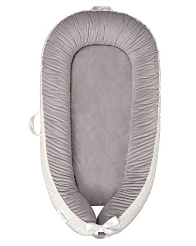 ChildLike Baby Nest Co-Sleeping for Baby Infant Floor Seat Original Lounger Baby Nest- Ultra Soft Velvet& Breathable Fiberfill Portable Adjustable Newborn Shower Gift Essential(Grey)