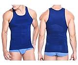 2pcs Mens Compression Slimming Body Shaper Undershirt 2 white or 2 black + Free Gift (XL, blue+blue)
