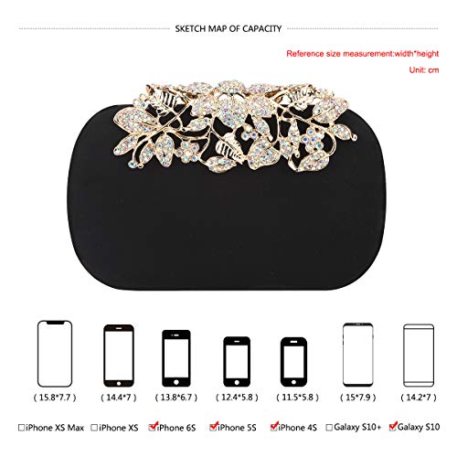 Fawziya Flower Purse With Rhinestones Velvet Clutch Evening Bags-Black - Thumbnail 3