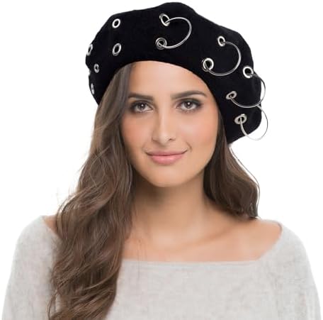 Amazon.com: YABINA ACCESSORY Wool Black Beret Hat - Silver  display picture 2