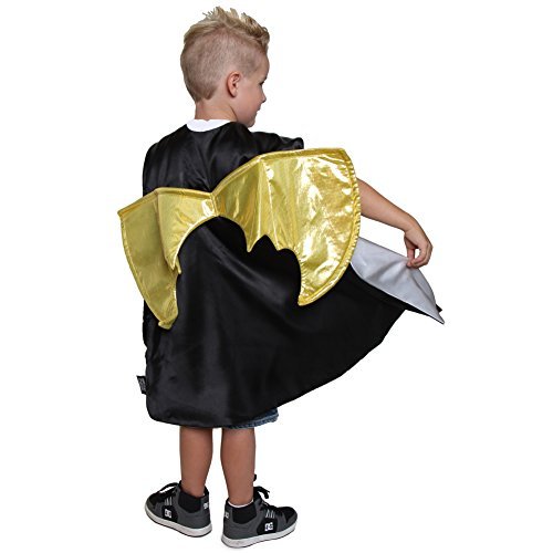 Black 3-D Superhero Cape with Yellow Bat Wings