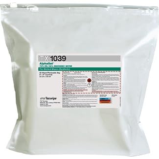 Texwipe TX1039 AlphaStat Presaturated (Iso/DI Water) Wipes, 9″ x 9″, 50/Bag