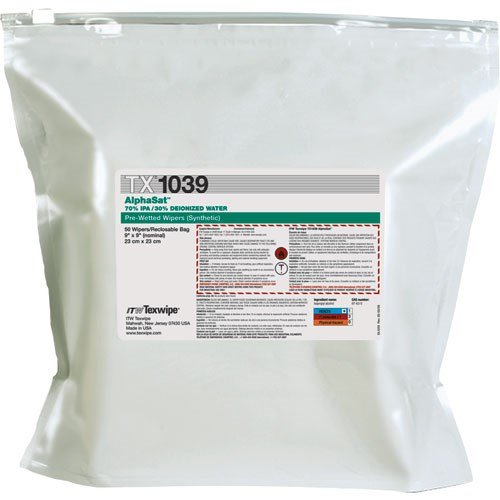 41CIWLgOTAL Texwipe TX1039 AlphaStat Presaturated (Iso/DI Water) Wipes, 9" x 9", 50/Bag