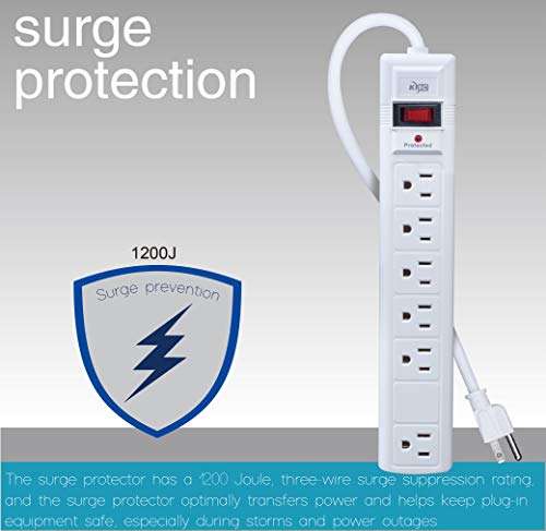 image for KMC 6-Outlet Surge Protector Power Strip with 6 Feet Cord, 1200 Joule 