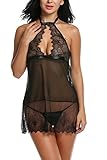 Avidlove Women Sexy Halter Lace Strap Chemise Babydoll Dress Lingerie Set