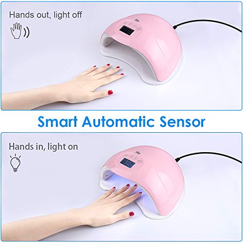 48W UV LED Nail Lamp for Both Hands, Portable Nail Dryer with 4 Timers,Automatic Sensor, LCD Screen,Gel Nail Polish Curing Lamp for Fingernails and Toenails,Pink