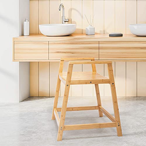 OasisSpace Bamboo Shower Bench Waterproof Shower Chair Seat Stool