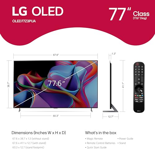 LG 77-Inch Class OLED Z3 Smart TV 8K Processor Flat Screen with Magic Remote AI-Powered with Alexa Built-in (OLED77Z3PUA, 2024)