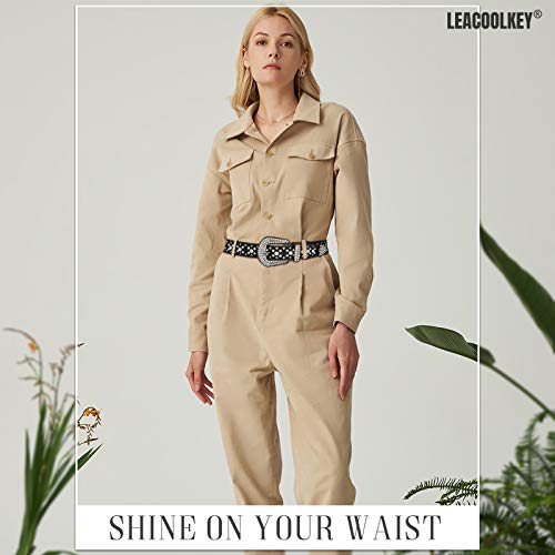 Women Fashion Rhinestone Belt, Western Cowgirl Studded Leather Belt for Jeans