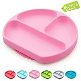 Suction Plates for Toddlers, Children, Babies, Silicone Placemats for Kids Stick to Portable High Chair and Table, Baby Dishes - Kids Plates + Bowls (Pink)