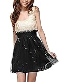 Allegra K Women Sleeveless Sequin Mesh Lace Party Cocktail Mini Skater Dresses