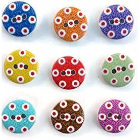 50 pc Colorful Wood Polka Dot Buttons, Flat and Round 2-Hole Printed
