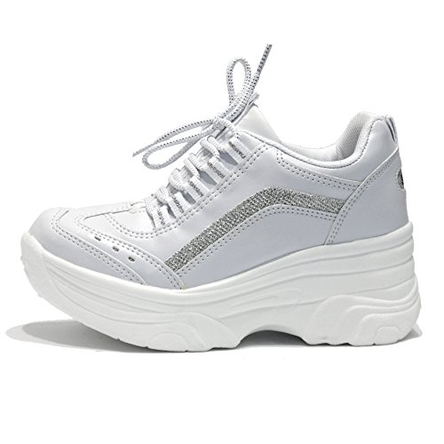 Womens White Platform Wedge Sneakers Cheerleader Trainers