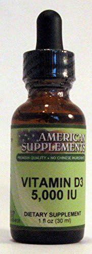 Vitamin D3 (5000 IU) Unflavored with MCT Oil No Chinese Ingredients American Supplements 1 oz Liquid