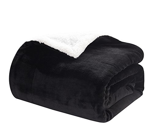 Merrylife Decorative Sherpa Throw Blanket Ultra-Plush Comfort | Soft, Colorful | Home, Couch, Outdoor, Travel Use (60"70", BLACK)