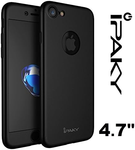 Ipaky® Full Matt Protection 360° Phone Case - Hard polycarbonate phone cover with tempered glass for iPhone 7 (4.7 Inch) – Super slim / Matt black. 100% original!