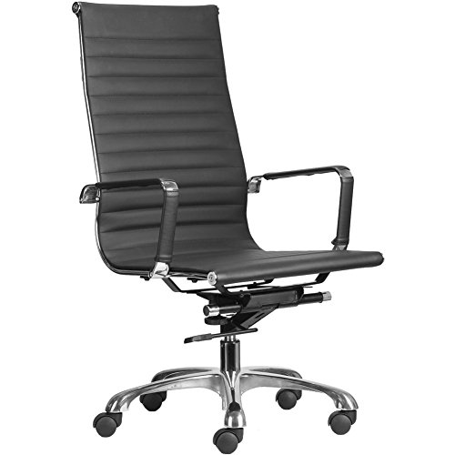 Cmo high back black ribbed upholstered pu leather swive…